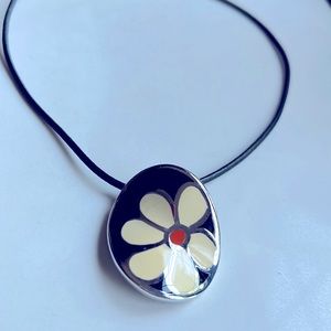 Flli Menagetti sterling silver and enamel leather necklace.